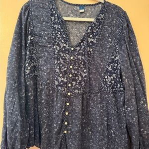 Old Navy Navy Blue Floral Button-Front Tunic
